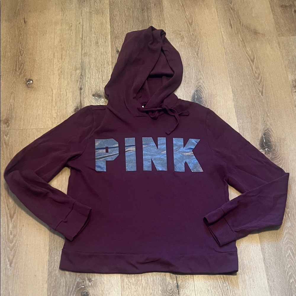 PINK Victoria's Secret Maroon Hoodie with Bold Logo XS